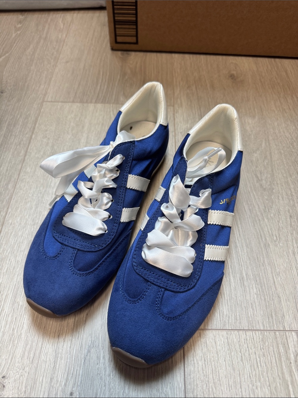 Never worn - J Slides Blue and White Retro-Style Ribbon Lace Sneakers
